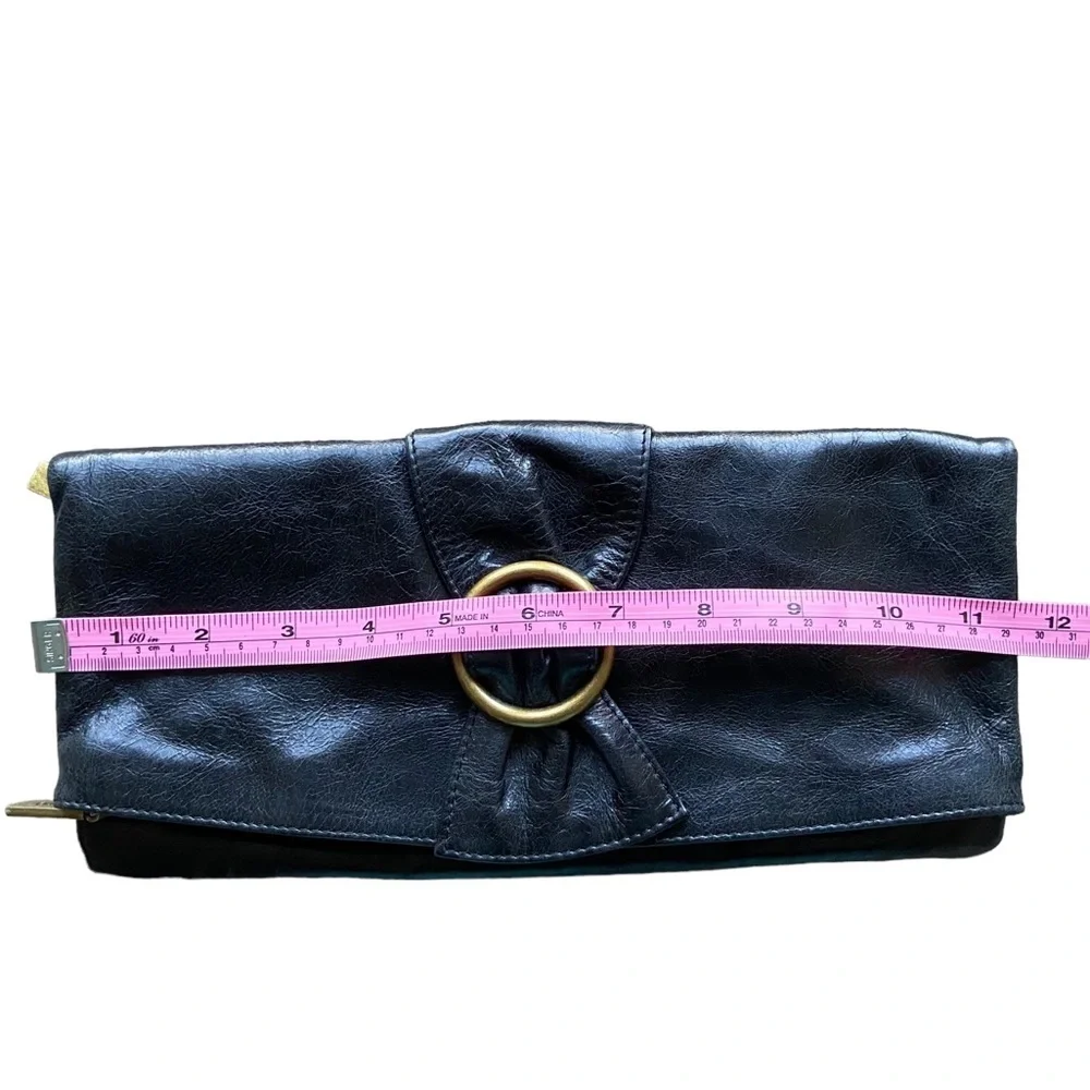 HOBO International Foldover Bow Black Leather Clutch